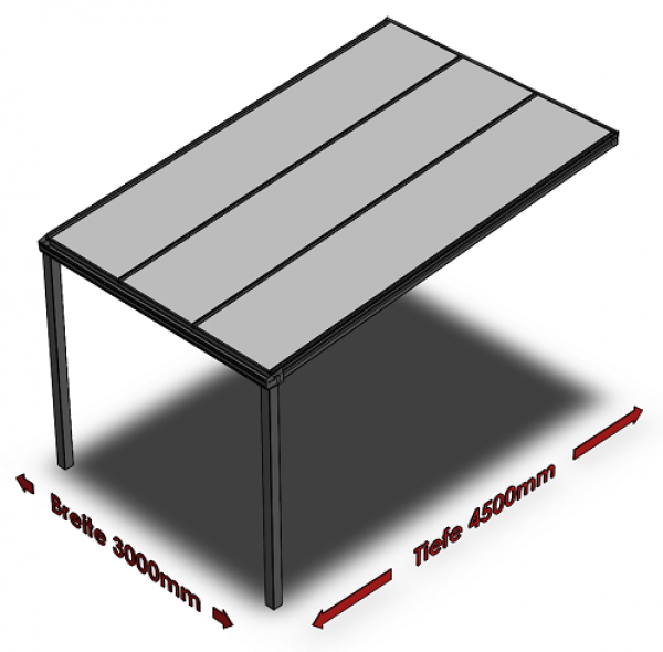 Überdachung mit 16 mm Polycarbonat, 3 x 4,5 m
